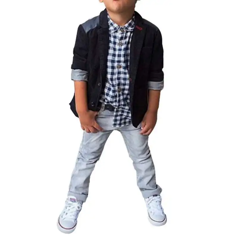 3Pcs Kids Boys Clothes Shirt Top+ Jacket Coat+ Jeans Pants Fashion Wedding Party Outfits For Baby Hot Selling | Детская одежда и