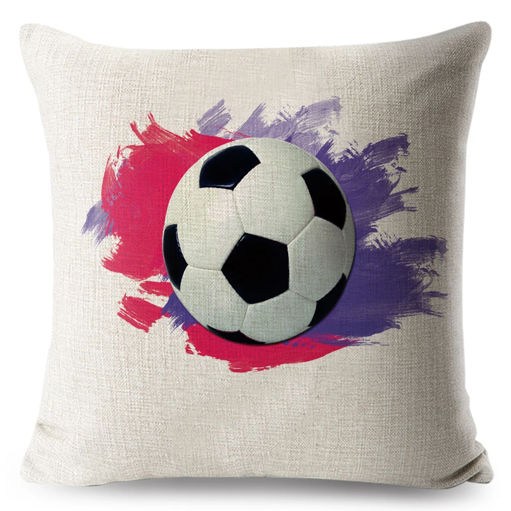 Cartoon Football Pillows Cover Linen Cushion Covers 45*45cm Square Pillow Case Sofa Car Living Room Home Decoration Pillowcase | Дом и сад