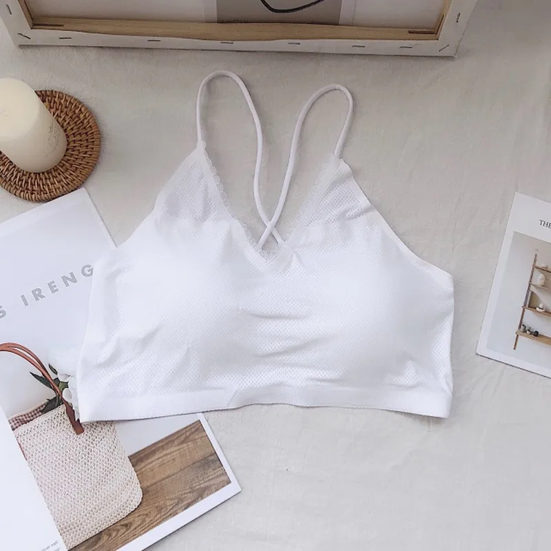 Новый сплошной цвет v-образный вырез Ice Silk Vest Bralette X без бретелек ремень красота