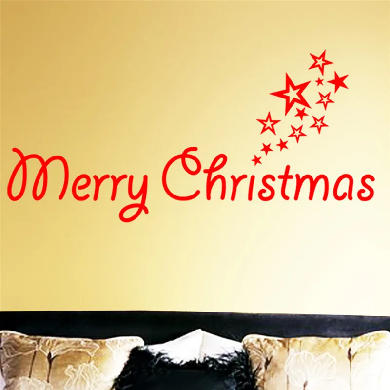 Merry Christmas Quotes With Star Wall Sticker For Store Office House Decoration Diy Vinyl Home Decals Xmas Festival Mural Art | Дом и сад