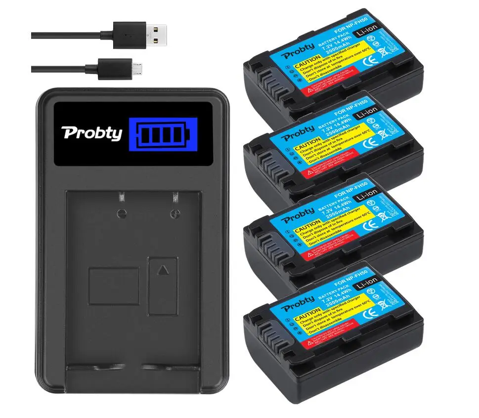 4BatteryWithCharger Для sony NP-FH50 NP FH50 камера Батарея+ ЖК-дисплей Зарядное устройство для sony A230 A330 A290 A380 A390 HDR-TG1E TG3 TG5 TG7 DSC-HX1 DSC-HX200 - Цвет: 4BatteryWithCharger
