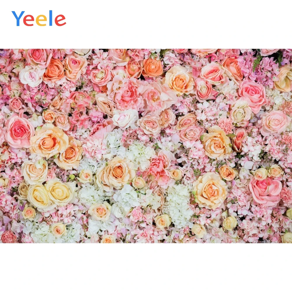 

Yeele Flowers Backdrops Pink Yellow Roses Pure Flowers Wedding Photography Backgrounds Photographic Backdrops for Photo Studio
