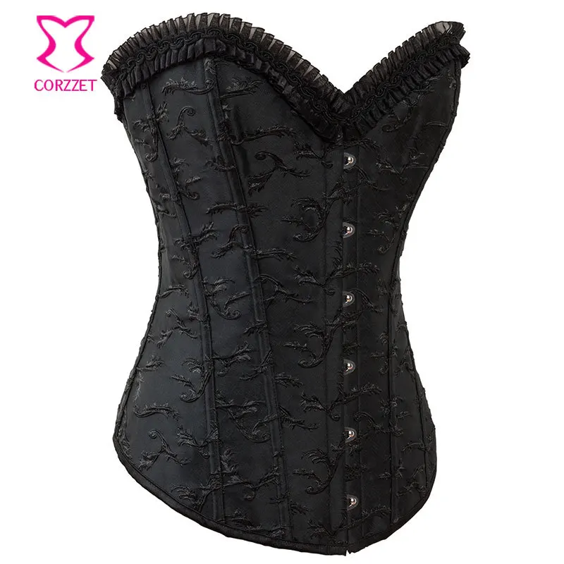 Корсет из жаккардовой стали черный корсет с костями гофрированной отделкой в