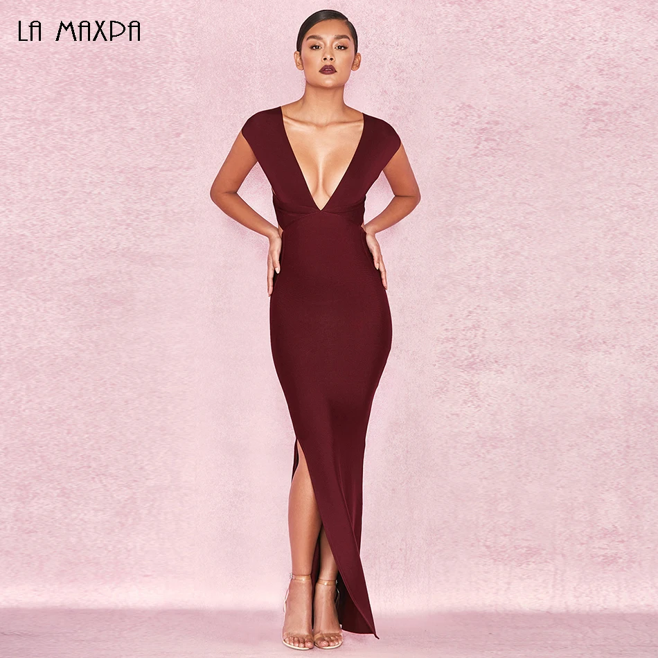 2019 Новое поступление Элегантное макси вечернее платье сексуальное красное вино