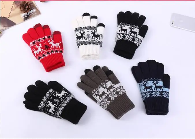 

New Knitted Deer Touch Screen Gloves For Women Christmas Gift Autumn Winter Warm Knitting Wool Screen Mittens For Phone/Pad
