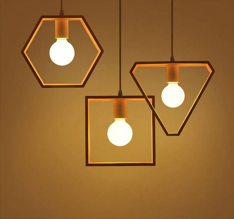 

Nordic Modern Simple Style Solid Wood Aisle Restaurant Bar Pendant Lights Creative Corridor Triangle Hexagon Square Geometry