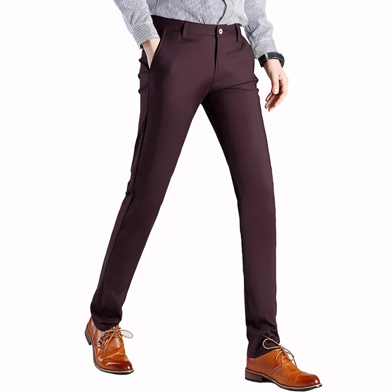 Брендовые мужские брюки Slim Fit весна лето повседневные деловые винно красные