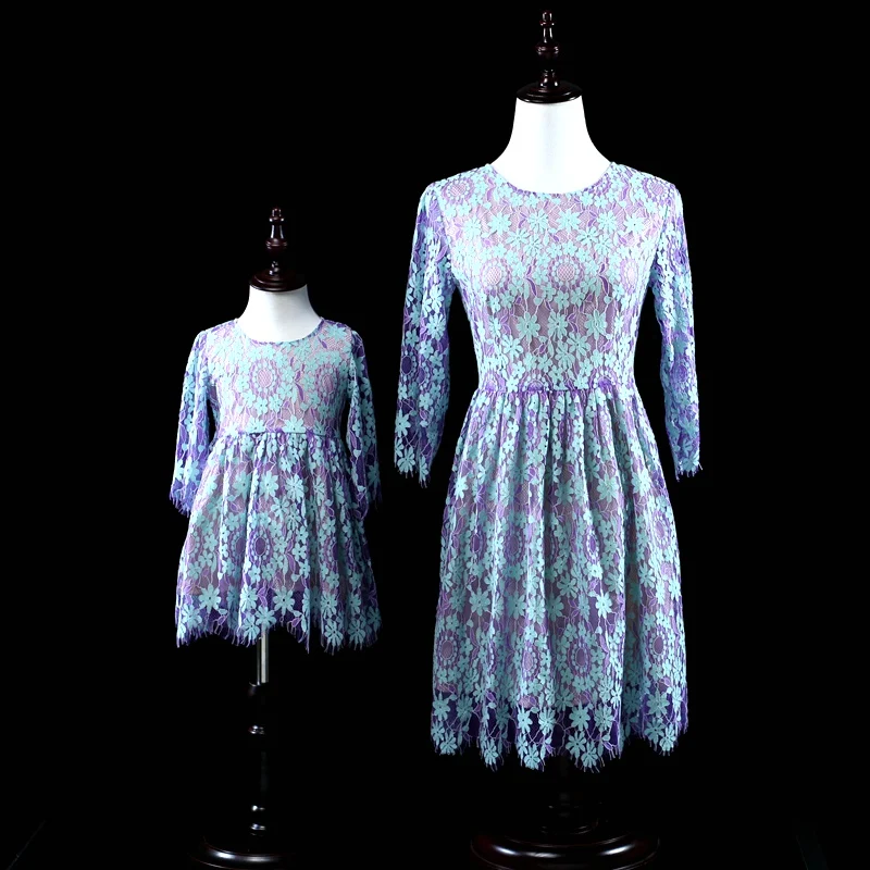 

Brand mom and baby girls dress family matching clothes women children girl lace fashion dress mother and daughter formal dresses