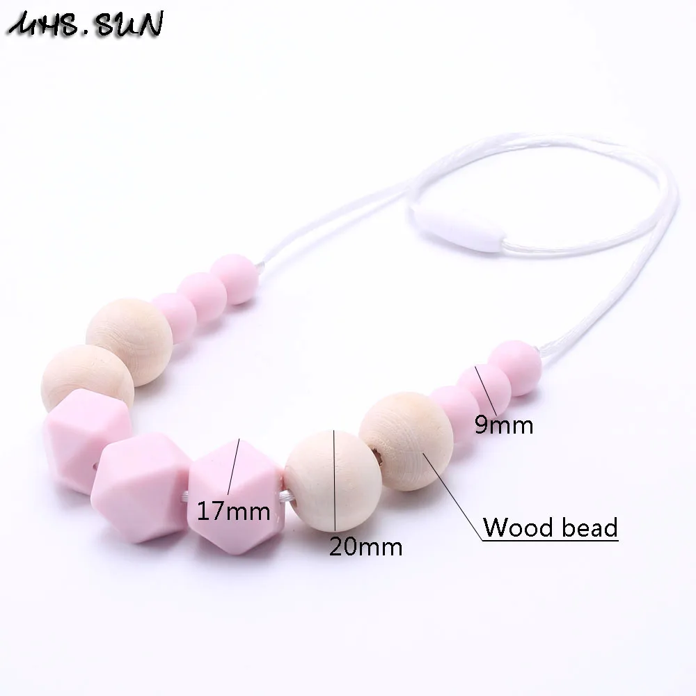 MHS.SUN Food grade material silicone&ampwooden beads necklace long rope chain cute baby teething suit breastfeeding women | Украшения и