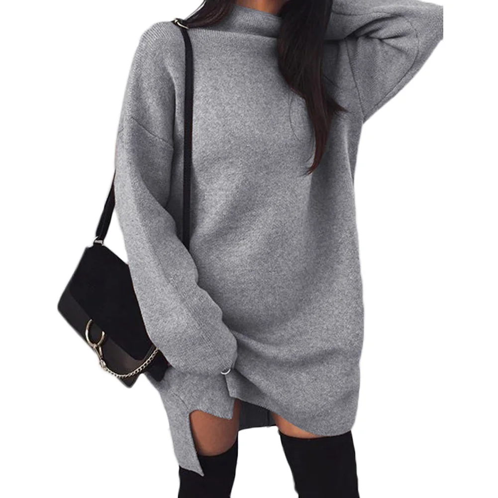 Плюс Размеры платье женские с длинным рукавом трикотажные водолазки осень-зима