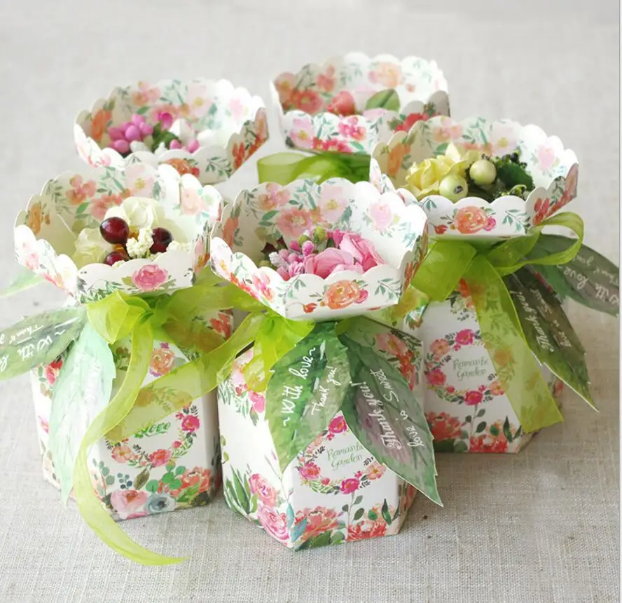 100 шт. шоколадные коробки с цветочной зеленой лентой | Дом и сад