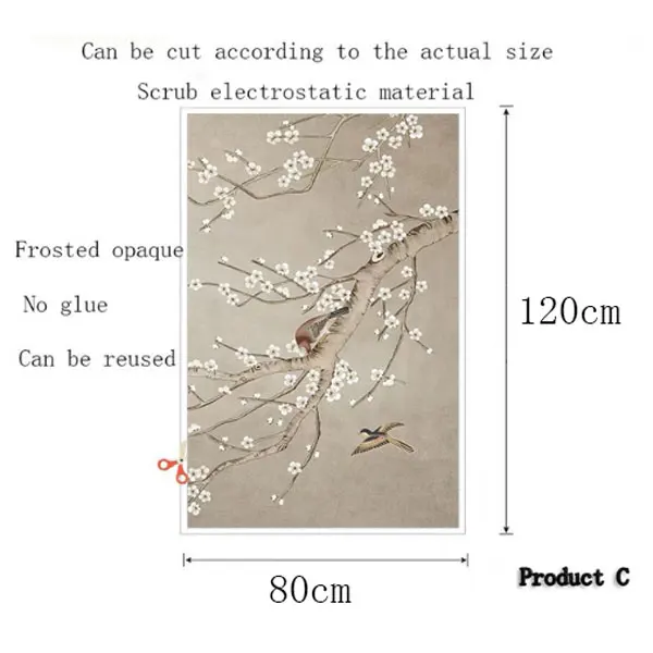 80(w)x120cm(h) C Птицы и деревья, стеклянная пленка, оконная наклейка, статическая, цепляется, не клеится, не клеится, для дома, двери, офиса, декоративные пленки - Цвет: 80(w)x120cm(h) C