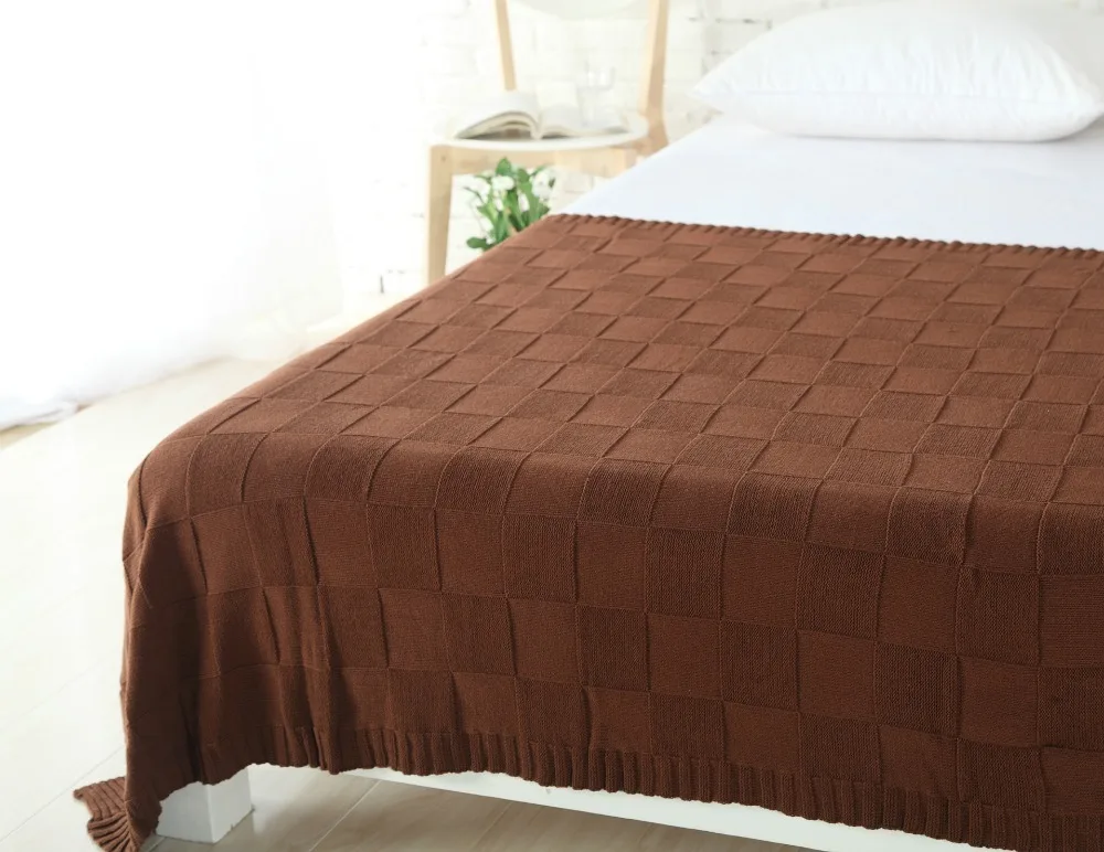 Бесплатная доставка подарок хлопковое покрывало трикотажное клетчатое с узором