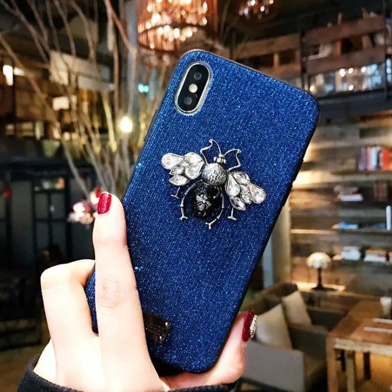 Luxury Cute Bling Soft Phone Case for iPhone 6 6s 7 8 Plus X XR XS Max Brand Bee Metal Letter Label Silicone Cover Funda Coque |