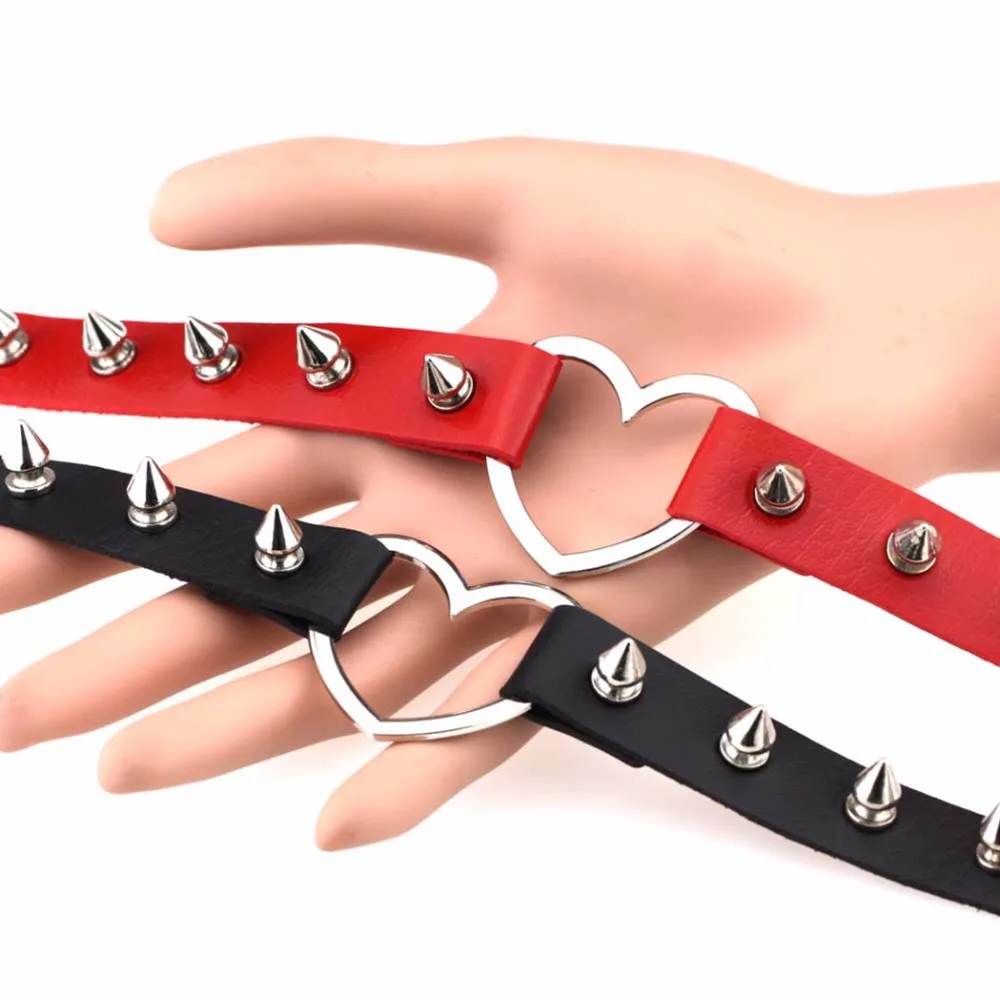 Kinitial Punk Style PU Leather Rivet Choker Collar Chocker Neck Love Heart Necklaces For Women Gift Jewelry | Украшения и
