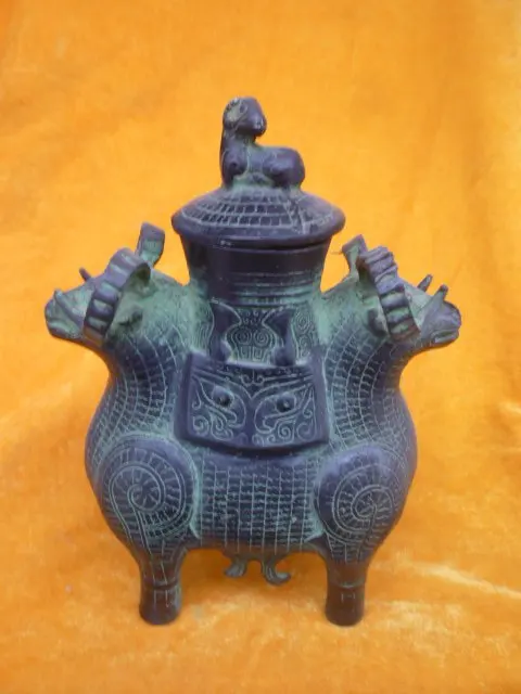 

Уникальный старинный Бронзовый горшок банка, вырезанные козы, замечательный дизайн, бесплатная доставка