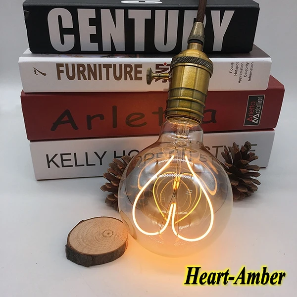 Heart-Amber G95 декоративная лампа со светодиодными нитями на цоколе 4 W светодиоидная лампа с регулируемой яркостью Светодиодная лампа-свеча Эдисона 220 V - Испускаемый цвет: Heart-Amber