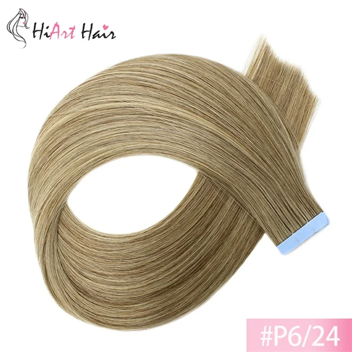 HiArt 2,5 г/шт., накладные волосы на ленте, человеческие волосы remy, для салона, двойная нарисованная лента натуральные волосы Balayage, прямые волосы 1" 20" 22" - Цвет: P6/24