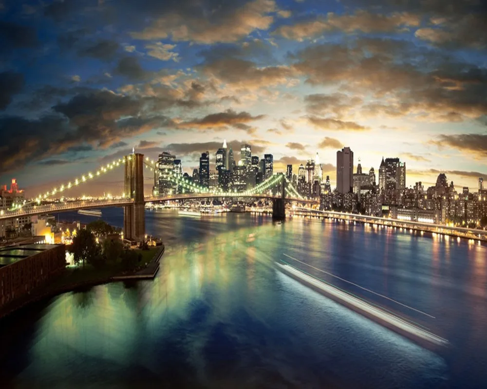 

Free Shipping New York City Brooklyn Bridge Night View TV Back Living Room Restaurant Decoration Wallpaper Hotel Custom 3D Mural