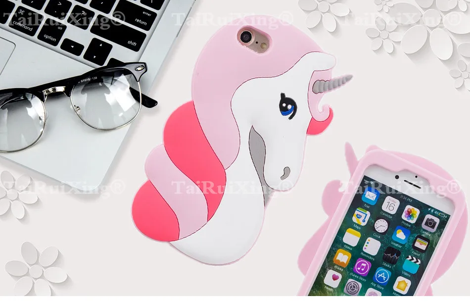 Милый 3D единорог для iPhone 5 5S 5C SE 6 6s 7 8 6s Plus iPhone X милый мягкий силиконовый чехол для телефона