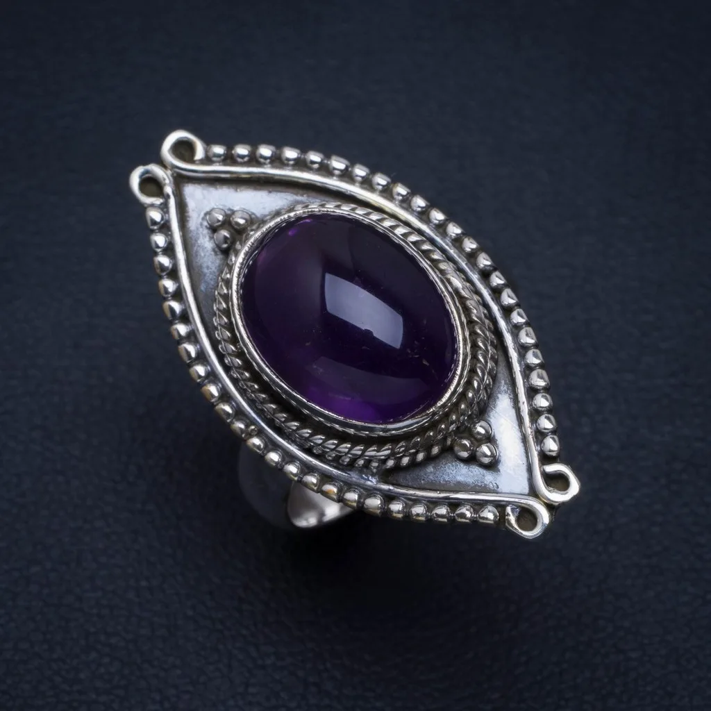 Натуральный Аметист ручной уникальный кольцо из стерлингового серебра 925 7 25