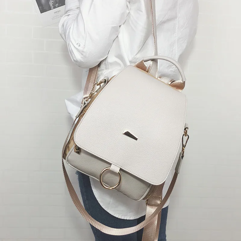 

Female backpack shoulder bag women messenger PU leather and nylon backpacks Travel Bags mochila vintage College school bag black
