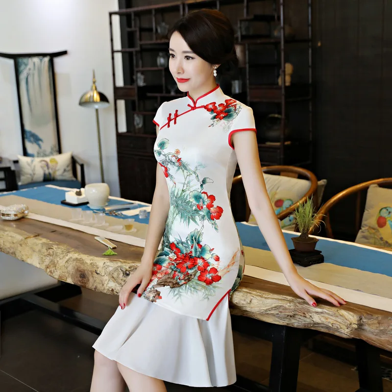 Аозай короткий чеонгсам Винтаж в китайском стиле с воротником Мандарин район