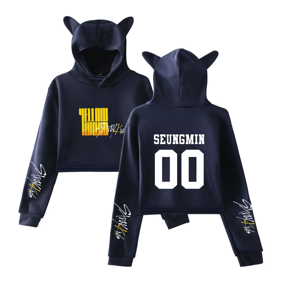 Kpop Stray Kids Cat Crop Top oversized hoodie sweatshirt Women Album Yellow Wood korean Hoodies Sweatshirts Sexy clothes | Женская