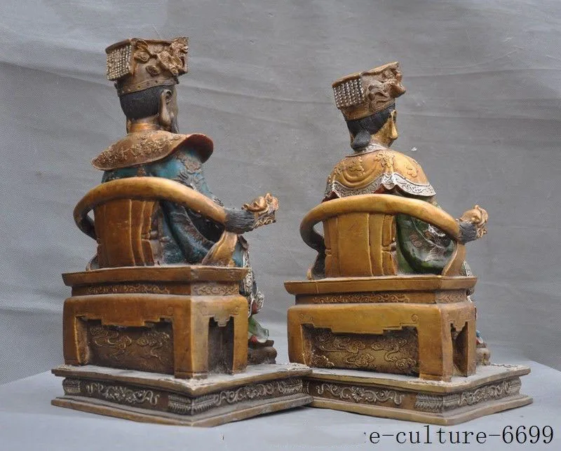 

christmas Chinese bronze Gilt Painted Myths Queen Mother Jade Emperor Couples Statue Pair halloween