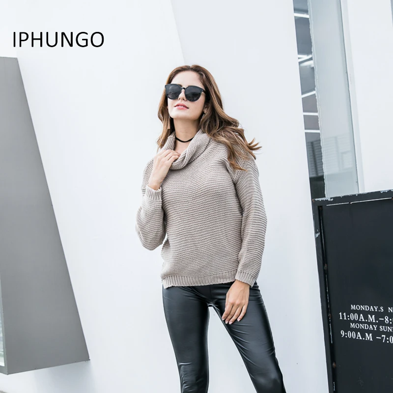 2018 Spring Khaki Turtleneck Sweater Loose Knitted Tops Pullovers Jersey Mujer Jumpers Pull Femme Hiver IPHUNGO | Женская одежда