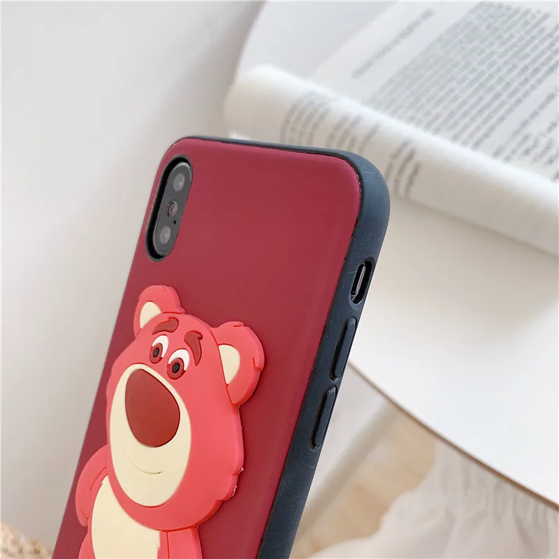 Супер Милый Картонный Кожаный 3D Красный Медведь Красный Чехол Для Телефона Apple iPhone 6 6s 7 8 Plus X XS XR MAX Силиконовый Чехол.