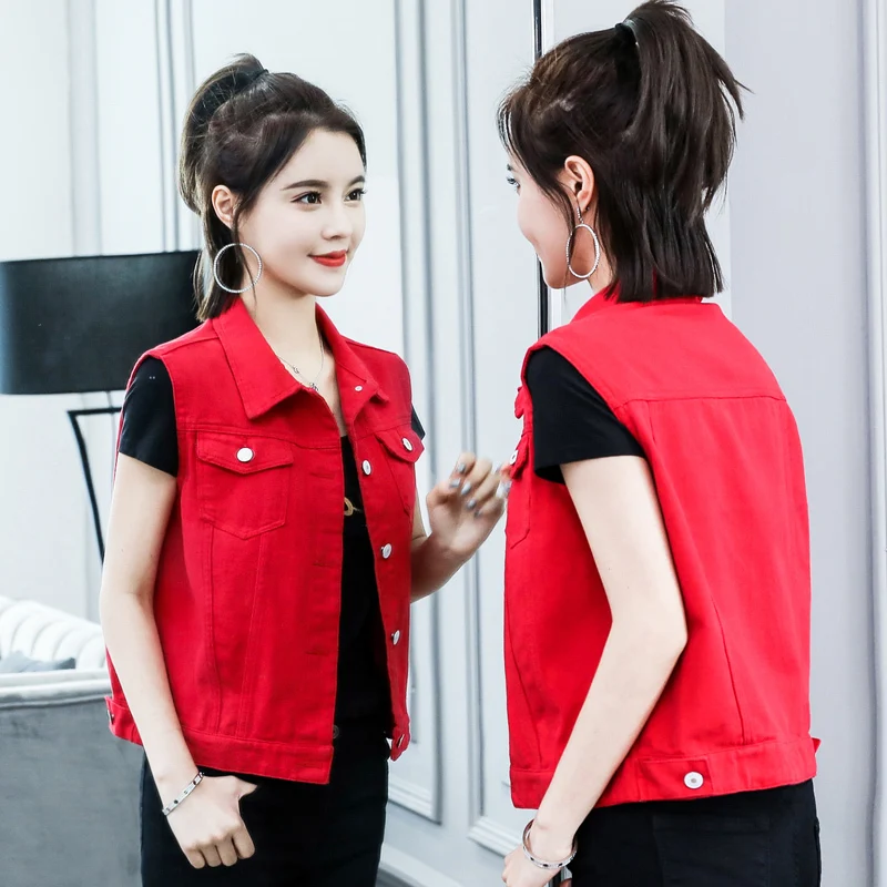 Женская джинсовая куртка в стиле кэжуал синяя красная женская короткая осенняя