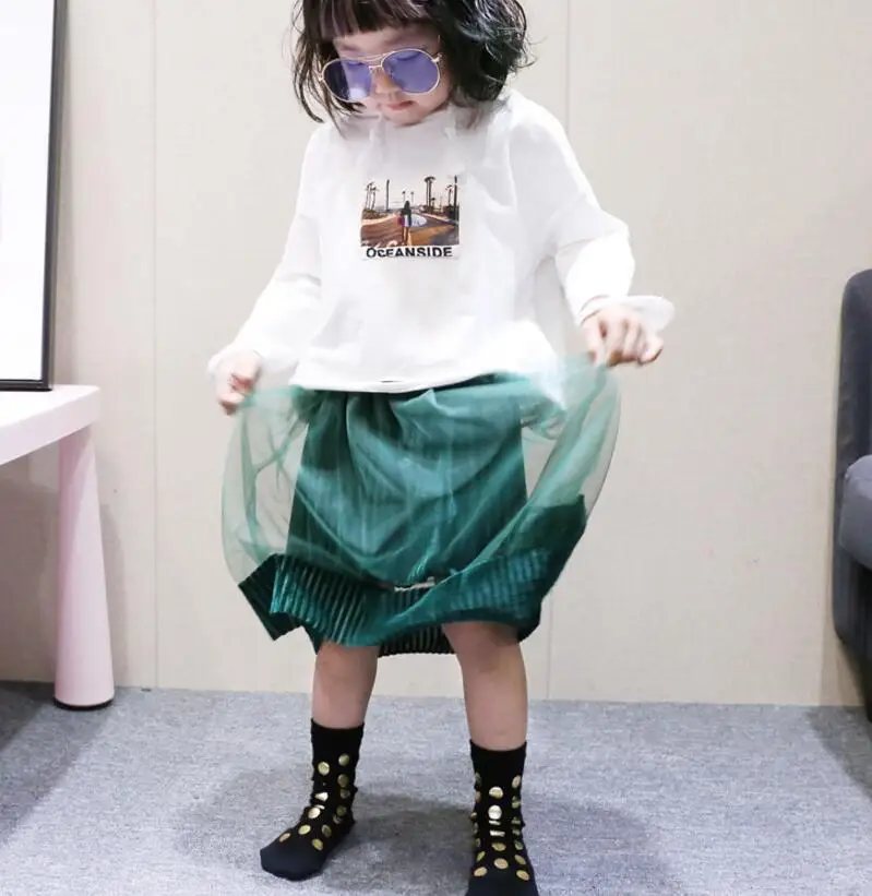 2019 Весенняя модная плиссированная бархатная юбка для маленьких девочек длинная