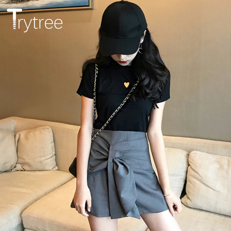 Trytree летний женский комплект из двух предметов Повседневный хлопковый топ с