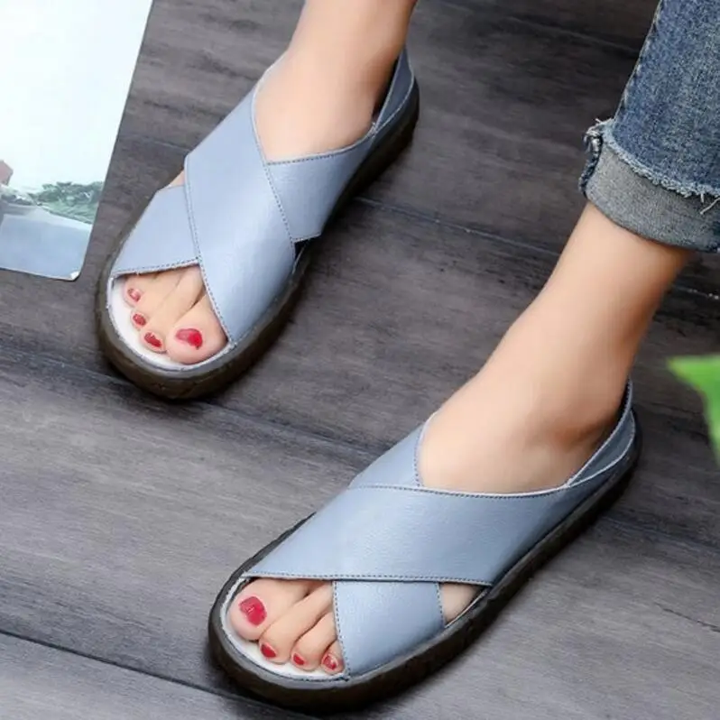 Zapatos mujer Женские туфли на среднем массивном каблуке танкетке с открытым носком