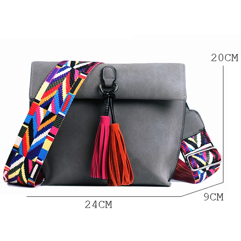 DAUNAVIA Women Scrub Leather Design Crossbody Bag Girls With Tassel Colorful Strap Shoulder Female Small Flap Handbag | Багаж и сумки
