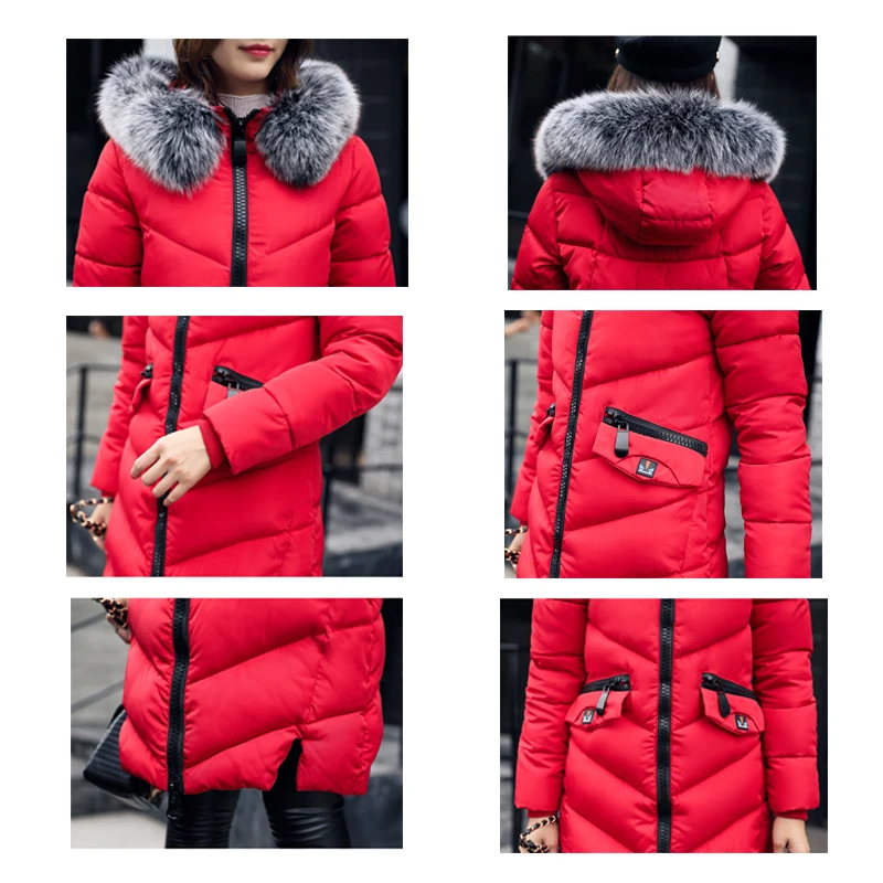 

Nice Fur Collar Women Winter Hooded Coat Female Outerwear Coat Girls Warm Long Style Slim Parkas Feminino Fashion