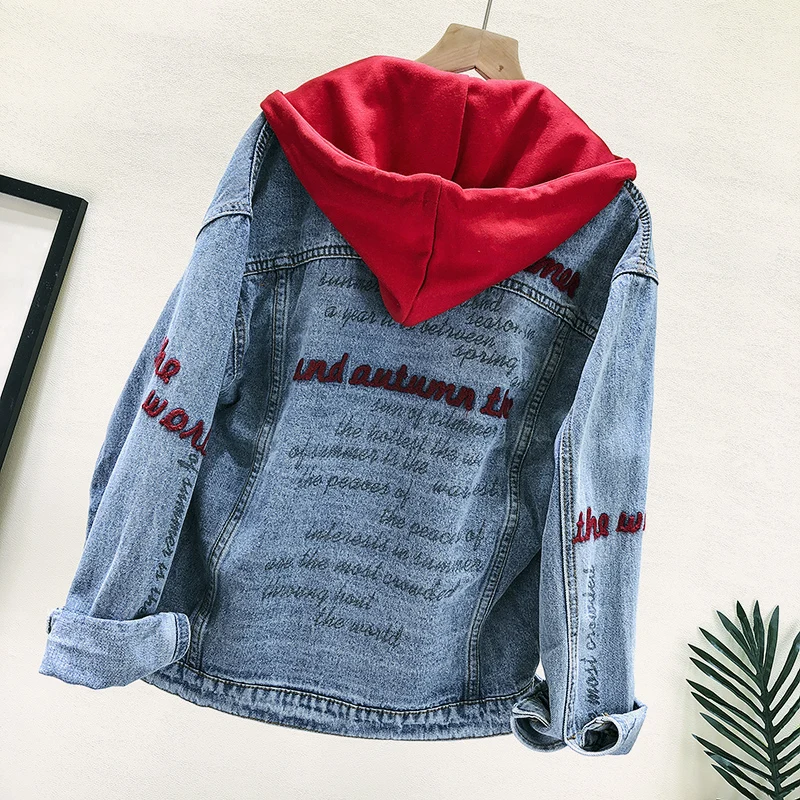 Spring Loose female jacket High Quality Embroidery Harajuku Hooded Jean Jacket Female BF Autumn Coat Denim jacket for women