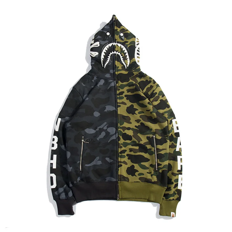 Армейский зеленый Bape kids by a bathing ape толстовка с капюшоном мужская летняя вышивка акула - Цвет: Армейский зеленый