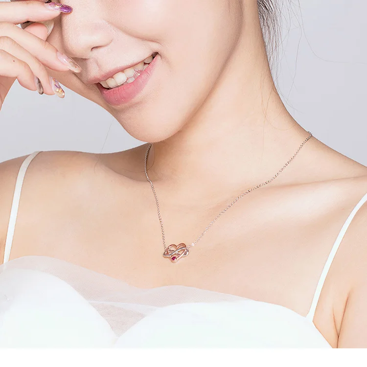 WOSTU Настоящее 925 пробы Серебряное ожерелье Бесконечная любовь классическое серебро символ бесконечности и любовь, сердце, кубический циркон ожерелье CTN071