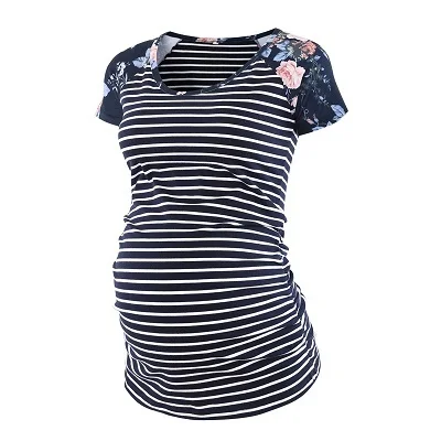 1 pieces AS PIC Комплект из 3 предметов, Футболка для беременных, Одежда для беременных, цветочный принт, с рюшами, короткий рукав, винтажные топы для беременных, женская одежда - Цвет: 1 pieces AS PIC