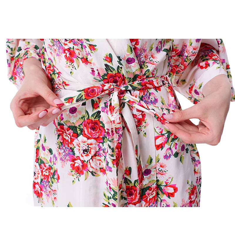 Vestido Longo, цветочное кимоно, халат, Batas De Algodon, пижамы, хлопковый Халат, одежда для сна и халат, женский ночной халат