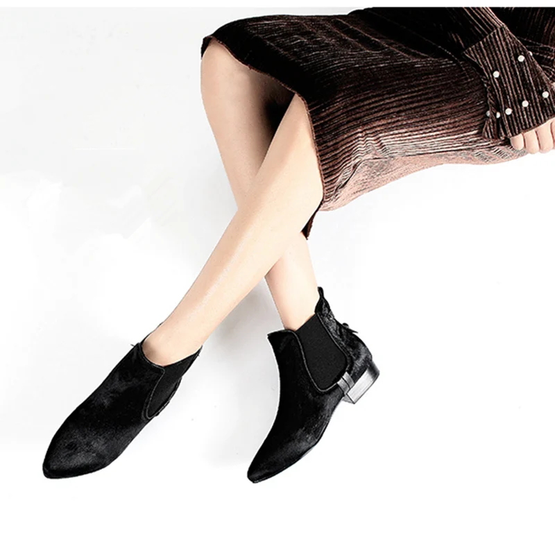 New Trendy Womens Sexy Pointed Toe Horse Hair Ankle Boots Ladies Slip On Plush Warm Winter Flat | Обувь