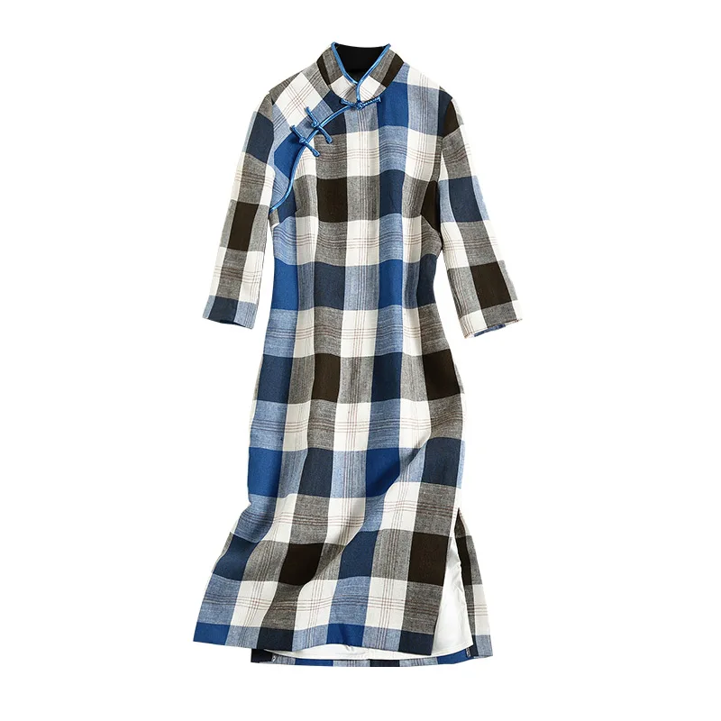 Knee Length Qipao Chinese Dress Traditional Clothing Vintage Fashion Sweet Girl Plaid Cheongsams Women Dresses Vestidos | Тематическая