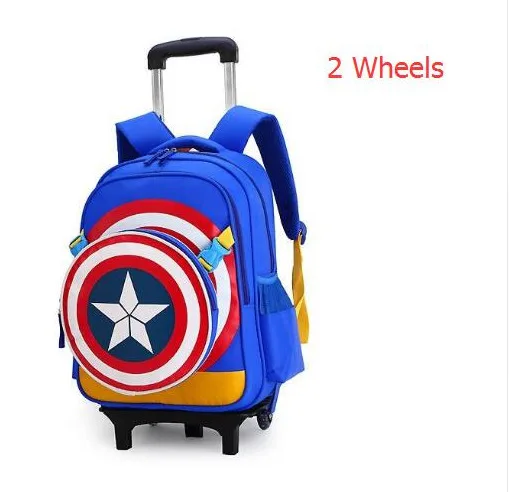 Azure Two wheels Новые начальные сумки-тележки для школы Капитан Америка Дети аниме рюкзак школьный ребенок с колесами сумки-тележки для школы для мальчиков - Цвет: Azure Two wheels