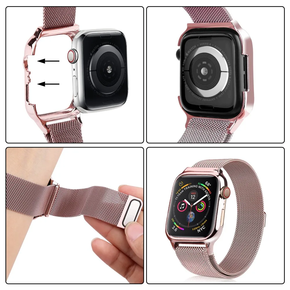 Миланская петля на магнитной застежке для Apple Watch Series 5, 4, чехол-браслет из нержавеющей стали, ремешок Ремешок для iWatch 40 мм, 44 мм, крышка ремешка