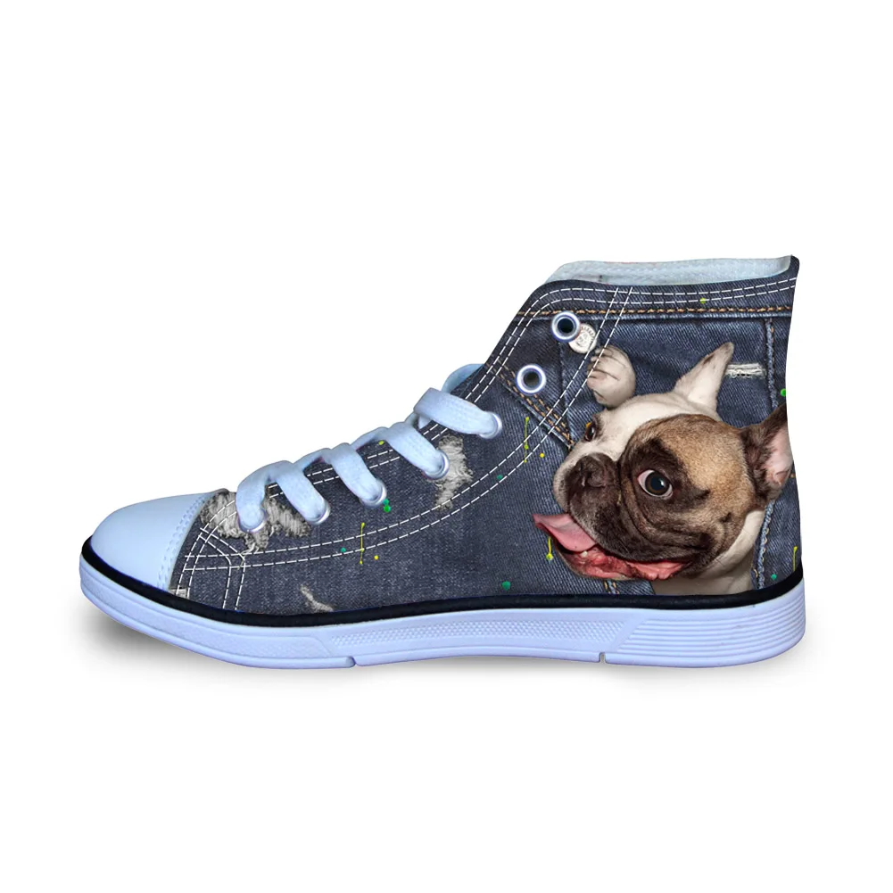 Синяя джинсовая парусиновая обувь с принтом бульдогов для женщин милые осенние