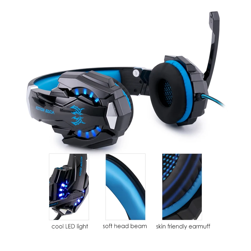 KOTION EACH G9000 Игровые наушники с шумоподавлением и микрофоном для игр на ПК, PS4, Xbox One и ноутбуках.