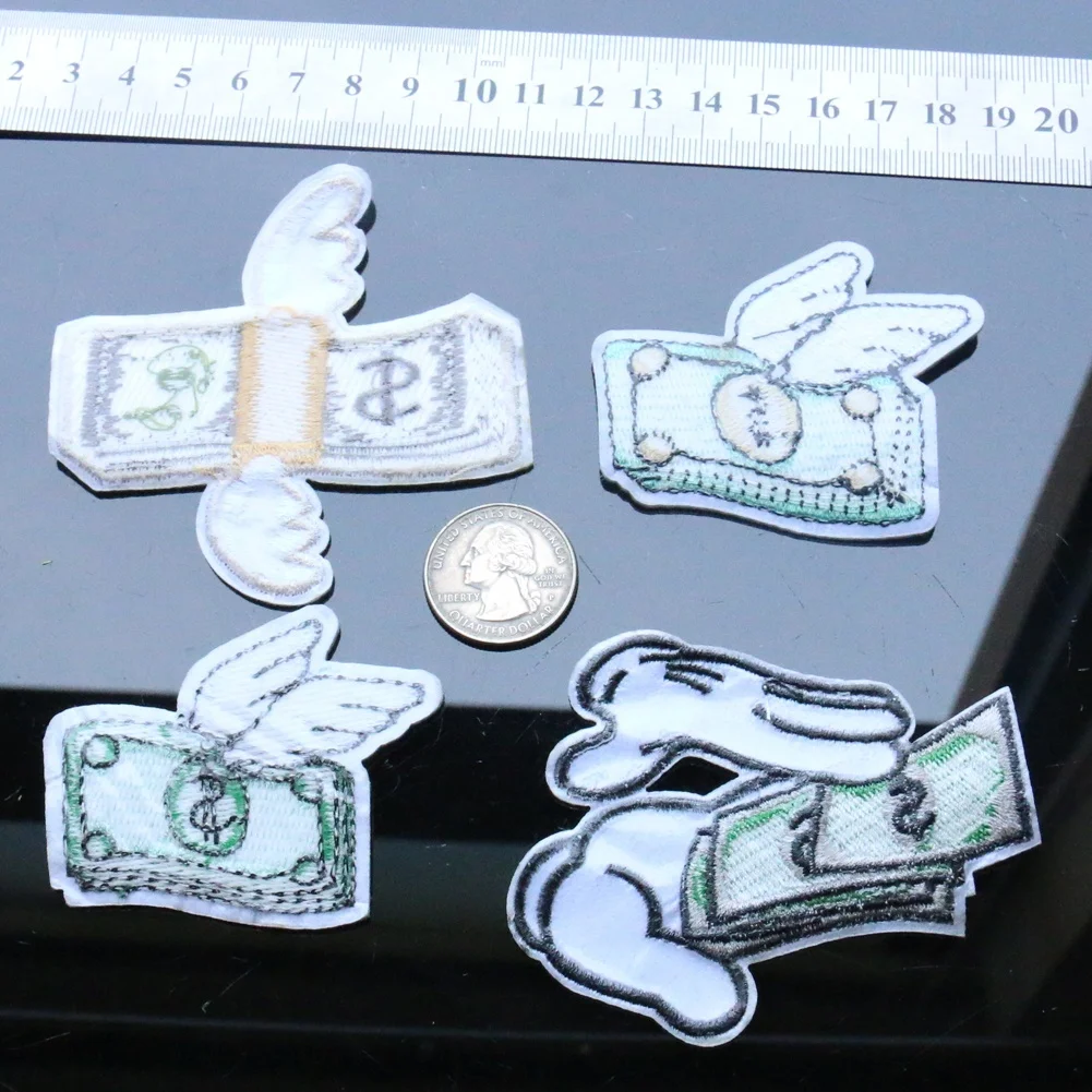 4 шт летающие Деньги Смешные крылья наличные счастливые вышитые аппликации шитье