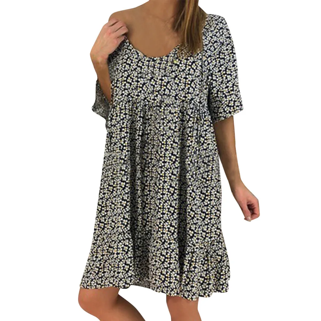 Женское платье JAYCOSIN шифоновое свободного кроя с круглым вырезом коротким